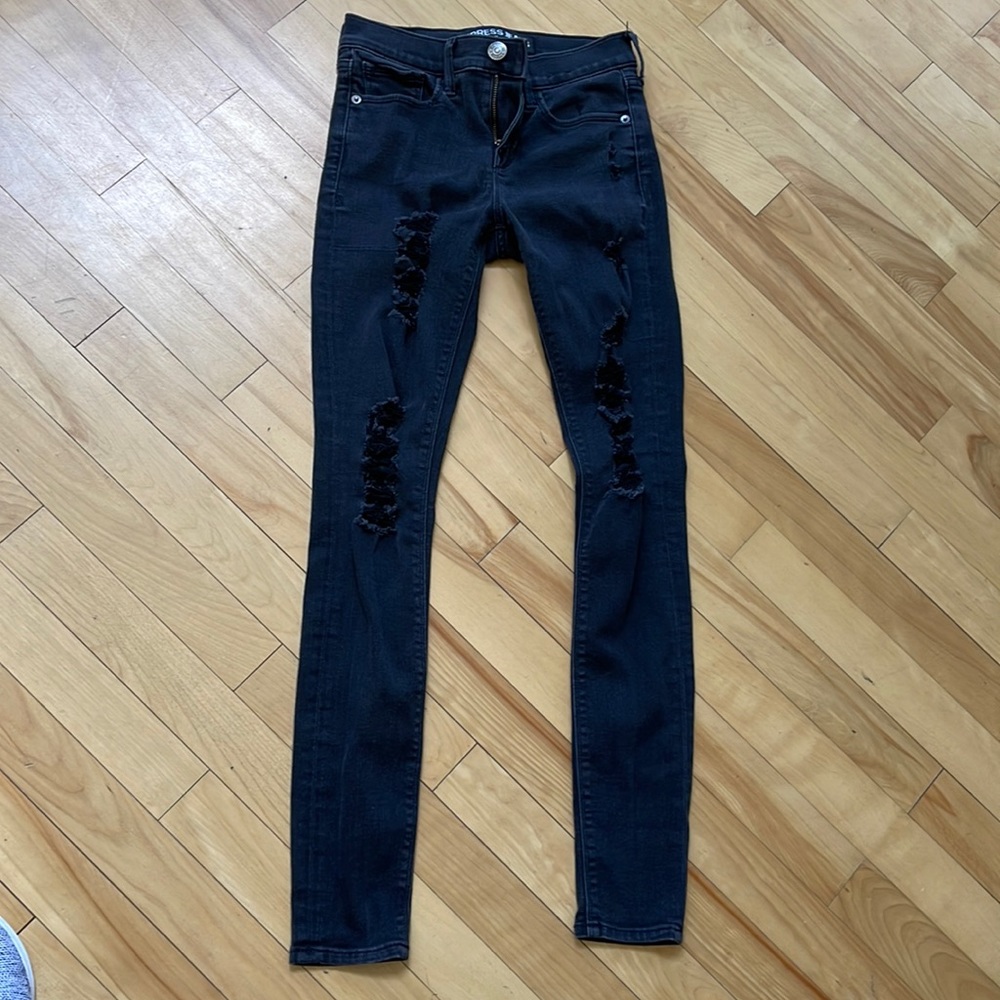 Express black distressed mid rise legging jeans